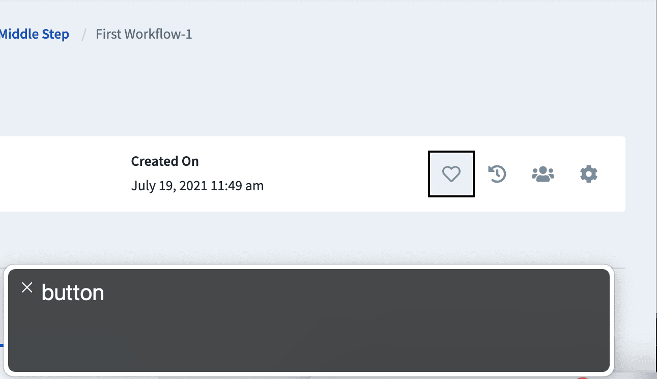 Screenshot of the top toolbar of a record page in the LogicGate application with readout from a screen reader.