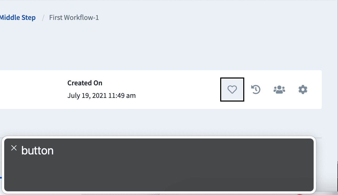 Screenshot of the top toolbar of a record page in the LogicGate application with readout from a screen reader.