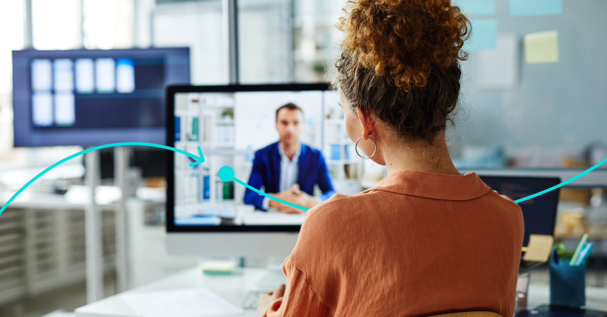 Lifestyle photo of an employee attending a virtual meeting.