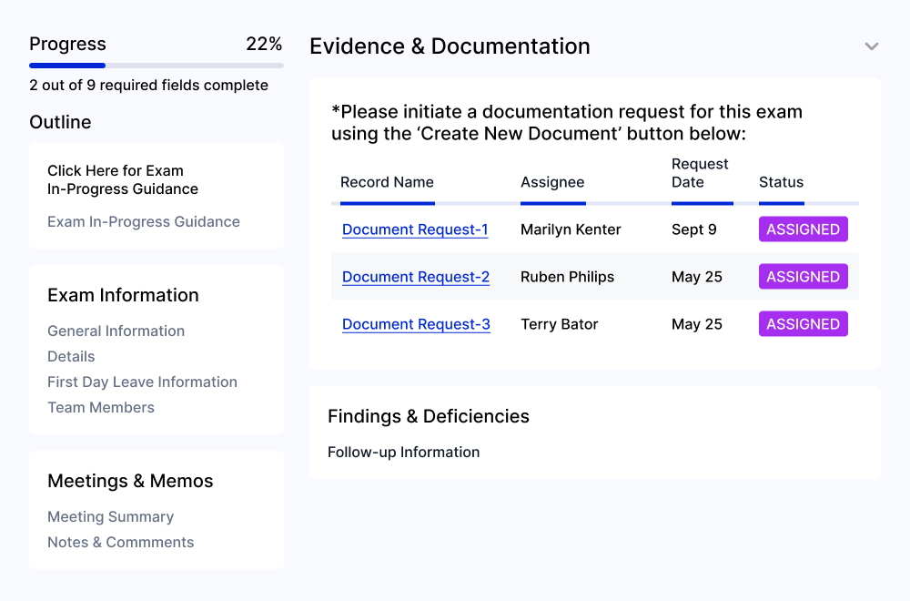 Regulatory Exam Management 02 Features 02